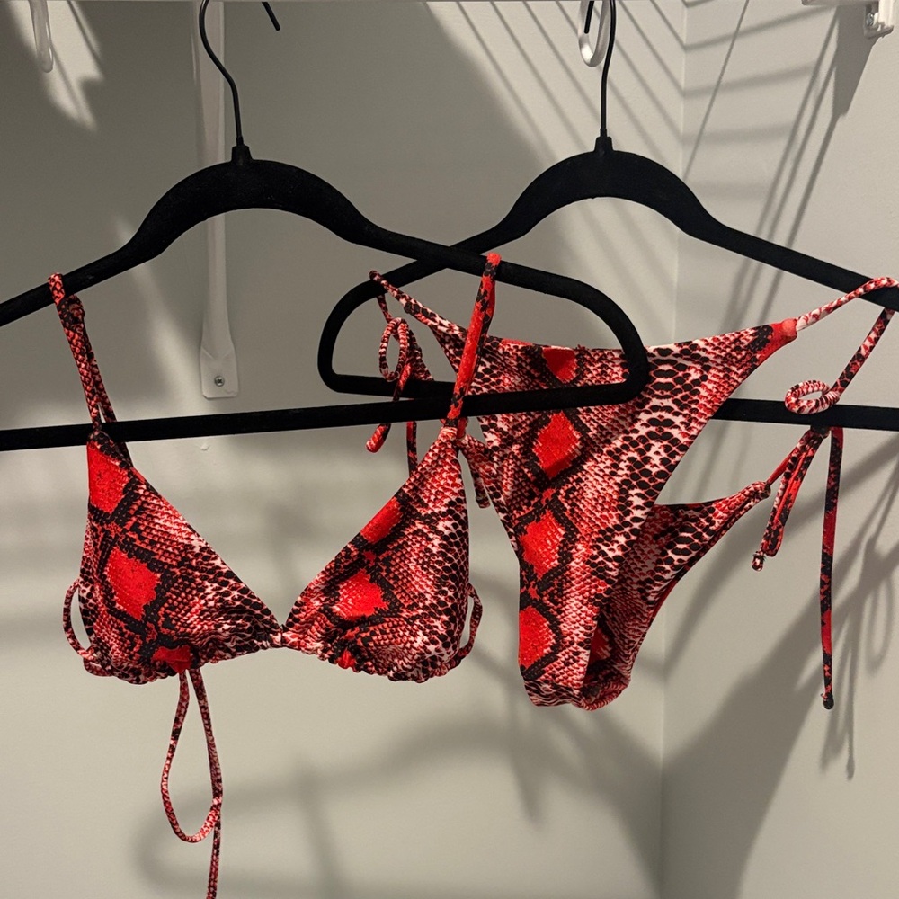 Red Snake Print String Bikini Set